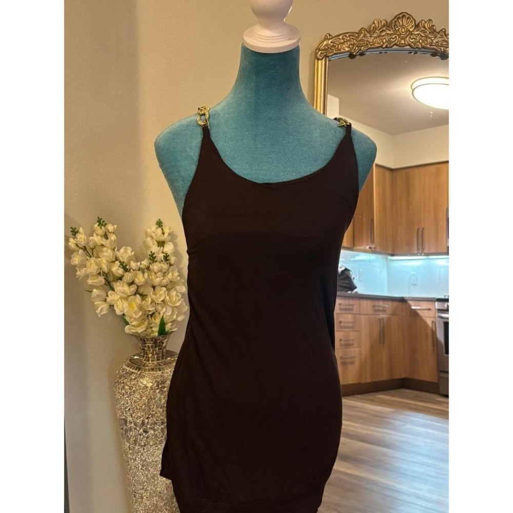 Cocoa Brown Draped Back Camisole Gold Chain Strap Tank Top VT13104 Size‎ L